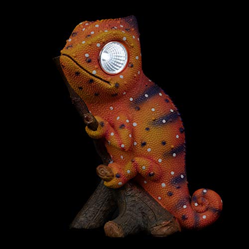 Chameleon Solar Statue Garden Decorations | Outdoor LED Decor Figure | Light Up Decorative Figurine Accents for Yard, Patio, Lawn, Balcony, or Deck | Great Housewarming Gift Idea (Orange, 2 Pack)