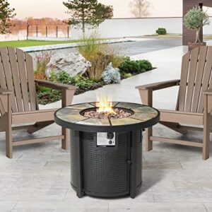 glitzhome 32″ d 30000-btu round slates top aluminum propane fire pit with cover outdoor fire tables for garden patio backyard deck poolside