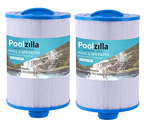 Poolzilla Replacement for Spa Filter PWW50P3(1 1/2" Coarse Thread), Unicel 6CH-940, 817-0050, Filbur FC-0359, 25252, 03FIL1400, Waterway Front Access Skimmer, Screw in SAE Thread Filter- 2 Pack