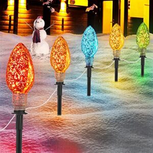 odeetronic c9 christmas pathway lights outdoor, 6.5ft 5 pack jumbo connectable multicolor christmas lights with stakes, ul listed outdoor walkway lights waterproof for lawn yard garden, 35 lights
