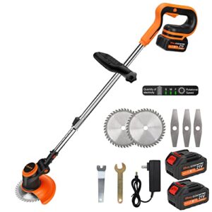 brushless motor weed eater, 3 level adjustable speed electric weed wacker cordless trimmer with power display, portable battery powered rechargeable home lawn mower for garden, lawn, yard