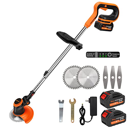 Brushless Motor Weed Eater, 3 Level Adjustable Speed Electric Weed Wacker Cordless Trimmer with Power Display, Portable Battery Powered Rechargeable Home Lawn Mower for Garden, Lawn, Yard