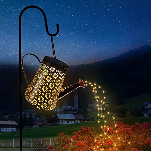 Imoli Outdoor Solar Watering Can with Lights Garden Decor Large Solar Powered Lanterns Hanging Waterproof LED Decorative Retro Metal Kettle String Lights for Table Yard Pathway Walkway Gardening Gifts