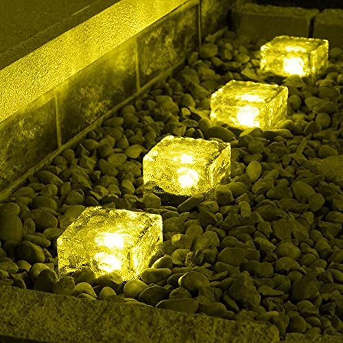 TDA Trading Solar Outdoor Ice Cube Lights for Garden Decoration, 2.8 ”x 2.8” Frosted Acrylic Brick Waterproof Solar Landscape Lights for Tabletop Yard Patio Pathway Decor (Warm White) (8 Pieces)