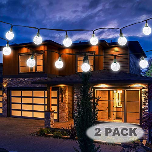 Vivii Solar String Light 20 ft 30 LED Crystal Ball Waterproof String Lights Solar Powered Fairy Lighting for Garden Home Landscape Holiday Decorations, White, 2 Pack