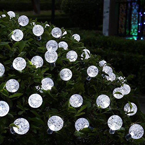 Vivii Solar String Light 20 ft 30 LED Crystal Ball Waterproof String Lights Solar Powered Fairy Lighting for Garden Home Landscape Holiday Decorations, White, 2 Pack