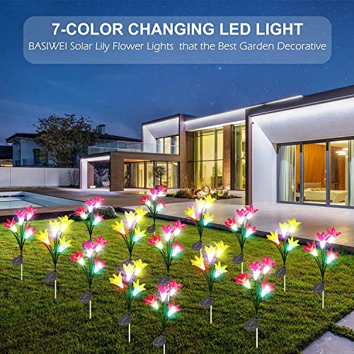 Tasodin Solar Garden Lights 2 Pack Solar Outdoor Lights with 8 Lily Flower, Solar Lights Powered Waterproof for Christmas, Yard, Garden, Patio, Pathway Decor(Yellow and Red)