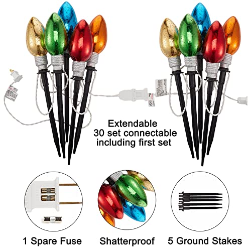 Brightown Jumbo Christmas Pathway Lights-Outdoor Lights with 5 Stakes, Connectable C9 Bulb Decor Lights for Lawn, Walkway, Yard, Garden, Driveway, Xmas Lights Decoration, 5 Lights, 6.5FT, Multicolored