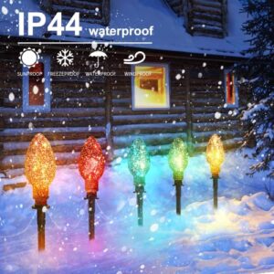 Brightown Jumbo Christmas Pathway Lights-Outdoor Lights with 5 Stakes, Connectable C9 Bulb Decor Lights for Lawn, Walkway, Yard, Garden, Driveway, Xmas Lights Decoration, 5 Lights, 6.5FT, Multicolored