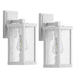youroke outdoor wall lantern white, modern waterproof wall sconces light fixtures, anti-rust aluminum wall mount lamp with water ripple glass shade, porch & patio lights for house garden entryway