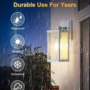 Youroke Outdoor Wall Lantern White, Modern Waterproof Wall Sconces Light Fixtures, Anti-Rust Aluminum Wall Mount Lamp with Water Ripple Glass Shade, Porch & Patio Lights for House Garden Entryway
