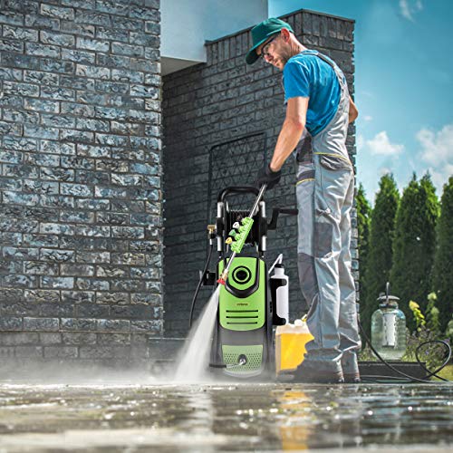 Electric Pressure Washer Suyncll Power Washer 1800W High Pressure Washer, Professional Washer Cleaner with 5 Interchangeable Nozzle & Hose Reel, Best for Cleaning Patio, Garden,Yard Green