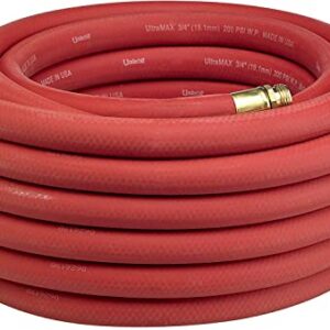 Underhill UltraMax Commercial Garden Water Hose 75 ft, Heavy-Duty, Rubber, Flexible, Kink Free, Industrial, 200 psi WP, 800 psi BP, H10-075R, 1” x 75' NPSH, Red