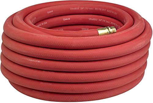 Underhill UltraMax Commercial Garden Water Hose 75 ft, Heavy-Duty, Rubber, Flexible, Kink Free, Industrial, 200 psi WP, 800 psi BP, H10-075R, 1” x 75' NPSH, Red