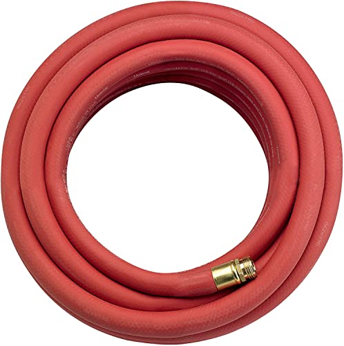 Underhill UltraMax Commercial Garden Water Hose 75 ft, Heavy-Duty, Rubber, Flexible, Kink Free, Industrial, 200 psi WP, 800 psi BP, H10-075R, 1” x 75' NPSH, Red