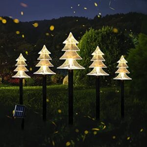 christmas solar stake lights set of 5, waterproof pathway lights for xmas outdoor yard, garden, patio, walkway decoration (tree)
