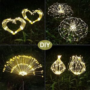 Solar Outdoor Garden Lights, [3 Pack] 360LED Solar Firework Lights 8 Modes Waterproof with Remote Control, Warm Yellow Starburst Fairy Lights for Pathway Backyard Patio Christmas Lawn Wedding Decor