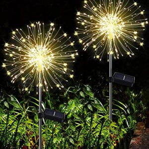 Redefun Solar Garden Lights 2 Pack 120 LED Solar Firefly Lights, 8 Lighting Modes Solar Powered Fireworks Lamp Outdoor Waterproof Decorative Starburst Lights for Yard Patio Decorations (Warm White)