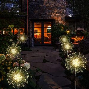 Redefun Solar Garden Lights 2 Pack 120 LED Solar Firefly Lights, 8 Lighting Modes Solar Powered Fireworks Lamp Outdoor Waterproof Decorative Starburst Lights for Yard Patio Decorations (Warm White)