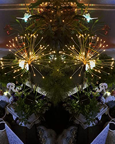 Redefun Solar Garden Lights 2 Pack 120 LED Solar Firefly Lights, 8 Lighting Modes Solar Powered Fireworks Lamp Outdoor Waterproof Decorative Starburst Lights for Yard Patio Decorations (Warm White)