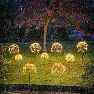 Redefun Solar Garden Lights 2 Pack 120 LED Solar Firefly Lights, 8 Lighting Modes Solar Powered Fireworks Lamp Outdoor Waterproof Decorative Starburst Lights for Yard Patio Decorations (Warm White)