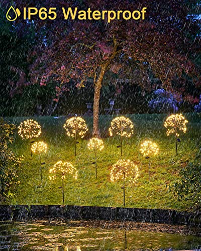 Redefun Solar Garden Lights 2 Pack 120 LED Solar Firefly Lights, 8 Lighting Modes Solar Powered Fireworks Lamp Outdoor Waterproof Decorative Starburst Lights for Yard Patio Decorations (Warm White)