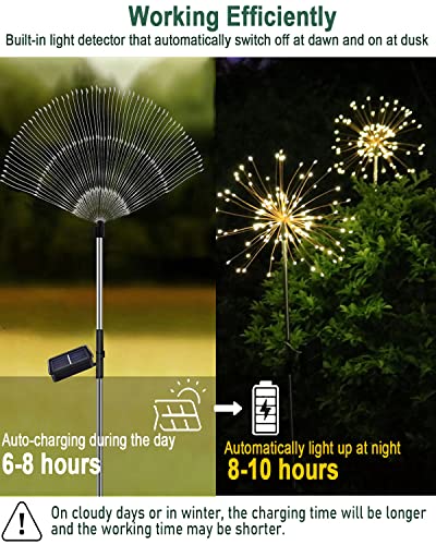 Redefun Solar Garden Lights 2 Pack 120 LED Solar Firefly Lights, 8 Lighting Modes Solar Powered Fireworks Lamp Outdoor Waterproof Decorative Starburst Lights for Yard Patio Decorations (Warm White)