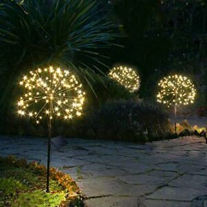 Redefun Solar Garden Lights 2 Pack 120 LED Solar Firefly Lights, 8 Lighting Modes Solar Powered Fireworks Lamp Outdoor Waterproof Decorative Starburst Lights for Yard Patio Decorations (Warm White)