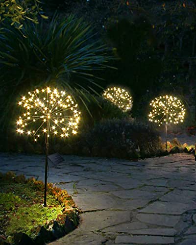 Redefun Solar Garden Lights 2 Pack 120 LED Solar Firefly Lights, 8 Lighting Modes Solar Powered Fireworks Lamp Outdoor Waterproof Decorative Starburst Lights for Yard Patio Decorations (Warm White)