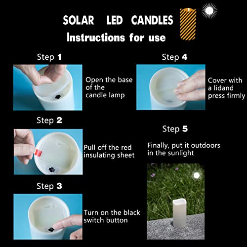 TFROSIM 3" x 6" Solar Candles Outdoor Waterproof with Dusk to Dawn Light Sensor,2 PCS Flameless Candle Set,Flickering LED Pillar Candles for Lantern Patio Garden Lawn Deck Yard