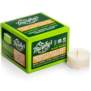 murphy’s naturals mosquito repellent tea light candles | deet free | made with essential oils and a soy/beeswax blend | 4 hour burn time per candle | 12 candles per box