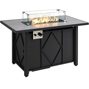yaheetech 43″ propane gas fire pit table 50,000 btu rectangular fire pit with glass wind guard for outside/patio/deck/garden/backyard, gas firepit with ceramic tabletop, steel base and water-resistant