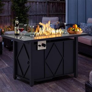 Yaheetech 43" Propane Gas Fire Pit Table 50,000 BTU Rectangular Fire Pit with Glass Wind Guard for Outside/Patio/Deck/Garden/Backyard, Gas Firepit with Ceramic Tabletop, Steel Base and Water-Resistant