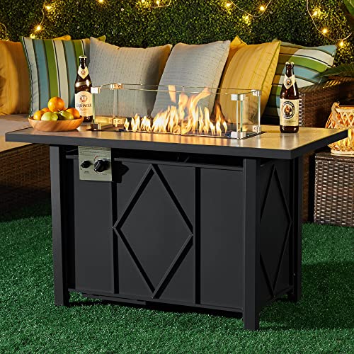 Yaheetech 43" Propane Gas Fire Pit Table 50,000 BTU Rectangular Fire Pit with Glass Wind Guard for Outside/Patio/Deck/Garden/Backyard, Gas Firepit with Ceramic Tabletop, Steel Base and Water-Resistant