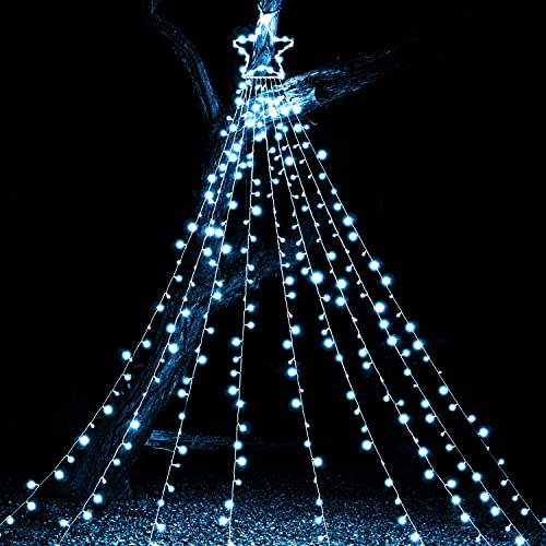 Joiedomi Christmas Outdoor Star String Lights, 335 LED 8 Lighting Modes Waterfall Lights for Christmas Tree Decorations, Home Party Wedding Garden Yard Patio Xmas Outdoor Décor (White)