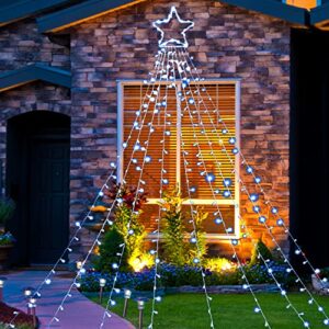 Joiedomi Christmas Outdoor Star String Lights, 335 LED 8 Lighting Modes Waterfall Lights for Christmas Tree Decorations, Home Party Wedding Garden Yard Patio Xmas Outdoor Décor (White)