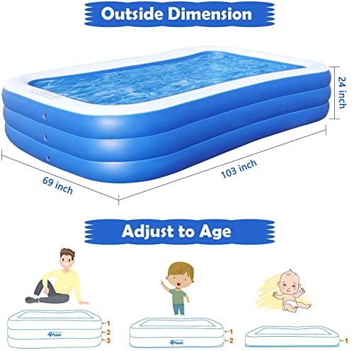 Inflatable Swimming Pool, TUBYIC Swimming Pool, 108“ x69” x24“ Full-Sized Family Inflatable Pools for Adults, Placed Room, Garden, Backyard, Outdoors Summer Water Party