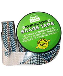de-bird: scare tape – reflective tape outdoor to keep away woodpecker, pigeon, grackles, and more. stops damage, roosting, and mess (350ft roll)