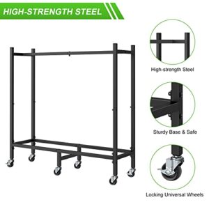 YBING 2.6ft Outdoor Indoor Firewood Storage Rack with Wheels, Assembled Metal Tubular Log Stacker Holder for Patio Fireplace Wood Pile Lumber Storage Stand Cart, Matte Black