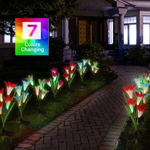 BrizLabs Solar Lily Flower Lights, 6 Pack 24 LED Outdoor Solar Powered Garden Lights, Waterproof Multi-Color Changing Flower Lights, Landscape Stake Light for Garden, Yard, Pathway, Patio Decor