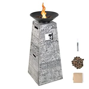 tangkula 48 inch tall patio propane fire pit tower, patiojoy outdoor propane fire bowl column with stainless steel burner, protective cover & lava rocks, 30,000 btu gas fire pit for garden, patio
