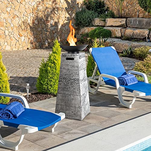 Tangkula 48 Inch Tall Patio Propane Fire Pit Tower, Patiojoy Outdoor Propane Fire Bowl Column with Stainless Steel Burner, Protective Cover & Lava Rocks, 30,000 BTU Gas Fire Pit for Garden, Patio