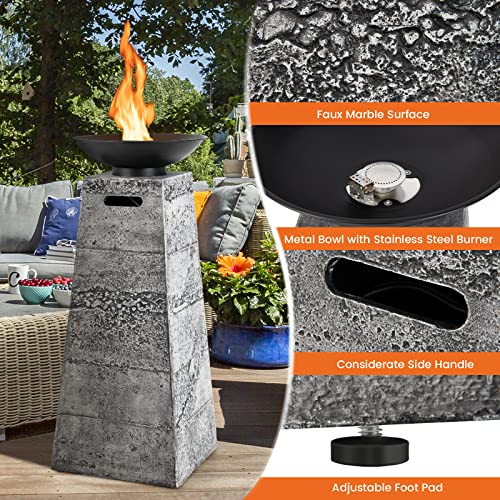 Tangkula 48 Inch Tall Patio Propane Fire Pit Tower, Patiojoy Outdoor Propane Fire Bowl Column with Stainless Steel Burner, Protective Cover & Lava Rocks, 30,000 BTU Gas Fire Pit for Garden, Patio