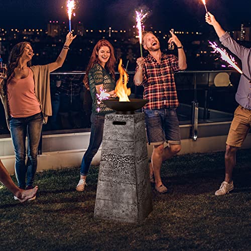 Tangkula 48 Inch Tall Patio Propane Fire Pit Tower, Patiojoy Outdoor Propane Fire Bowl Column with Stainless Steel Burner, Protective Cover & Lava Rocks, 30,000 BTU Gas Fire Pit for Garden, Patio