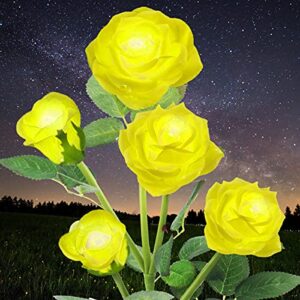 joretle outdoor solar flower lights solar rose lights solar lights outdoor decorative with 5 rose flowers suitable for garden, courtyard, backyard decoration, waterproof （yellow）