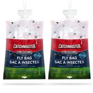 pro series disposable fly bag trap by catchmaster – bulk pack of 2 bait included, ready to use outdoors. xl leak proof long-lasting easy cleanup water hang unscrew simple environment non-toxic