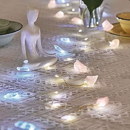 MIYA LIFE Natural Rose Crystal AMD Transparent Quartz Battery Powered Decorative String Lights 6.5FT 40 LEDs with Remote/Timer for Anniversary, Bedroom, Patio, Garden, Gate, Yard, Parties, Wedding