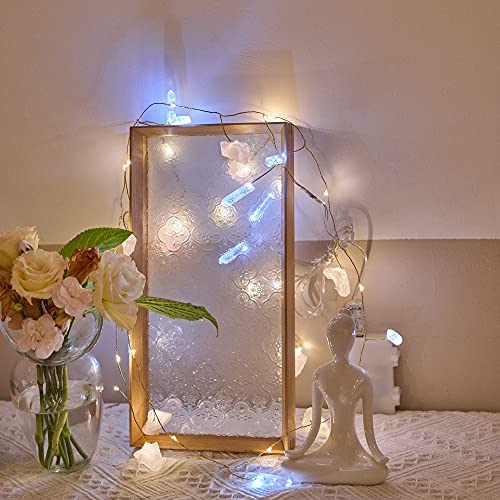 MIYA LIFE Natural Rose Crystal AMD Transparent Quartz Battery Powered Decorative String Lights 6.5FT 40 LEDs with Remote/Timer for Anniversary, Bedroom, Patio, Garden, Gate, Yard, Parties, Wedding