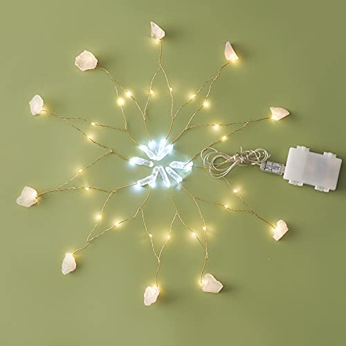 MIYA LIFE Natural Rose Crystal AMD Transparent Quartz Battery Powered Decorative String Lights 6.5FT 40 LEDs with Remote/Timer for Anniversary, Bedroom, Patio, Garden, Gate, Yard, Parties, Wedding