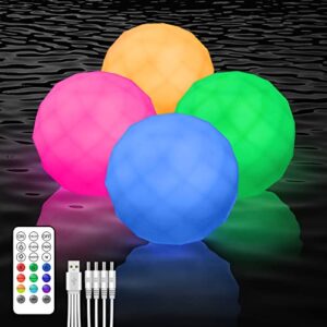 toulkur led floating pool lights, rechargeable & rusable , 3.1-inch pool ball lights rgb colors with rf remote, ip68 waterproof orb light, led ball lights for swimming pool garden party (4pack)